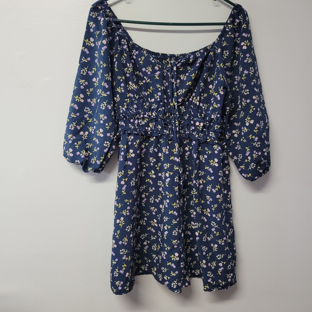 As U Wish Navy Blue Floral Smocked‎ Waist Mini Dress A355654A75 Mens Size M